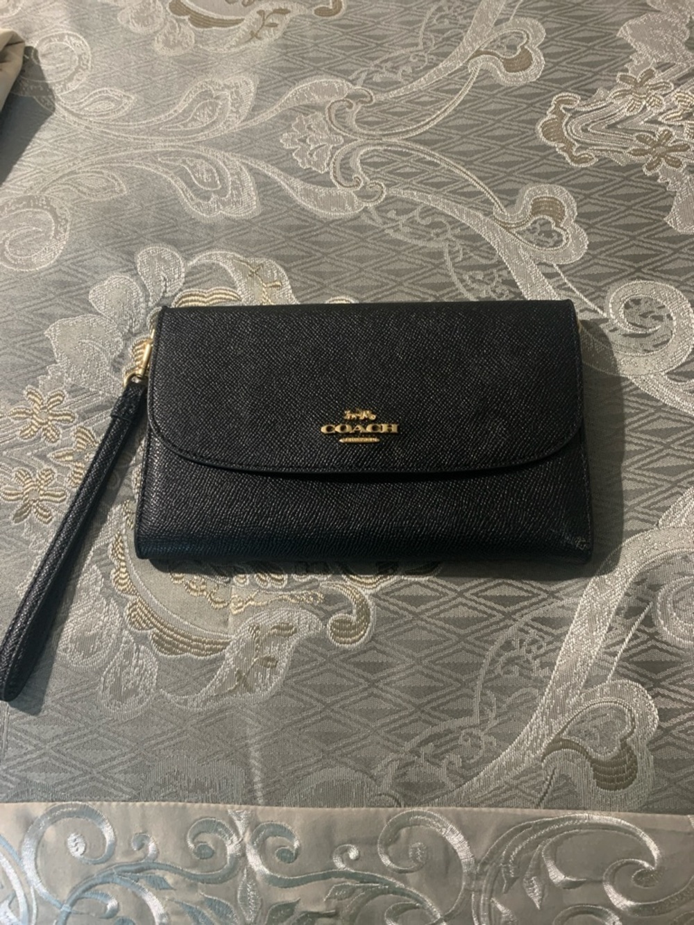 Coach Black Leather Wristlet/Crossbody with Gold Logo